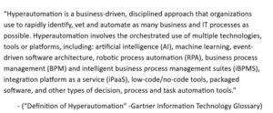 Definition of Hyperautomation from Gartner Information Technology Glossary